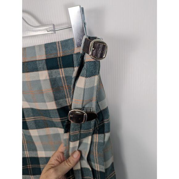 Vintage Border Glen Plaid Long Maxi Skirt Kilt Green White Wool Blend Made in UK - Picture 8 of 11